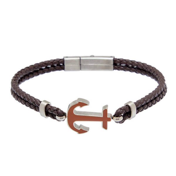 Kahverengi Deri - Çelik Erkek Bileklik - E1BLK0410415-D63 - 1