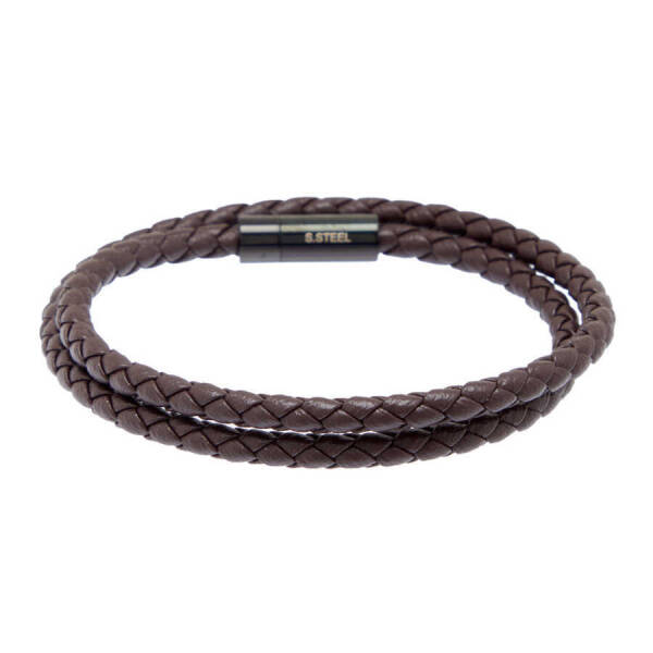 Kahverengi Deri - Çelik Erkek Bileklik - E1BLK0410440-R3D - 1