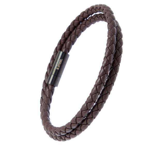Kahverengi Deri - Çelik Erkek Bileklik - E1BLK0410440-R3D - 2