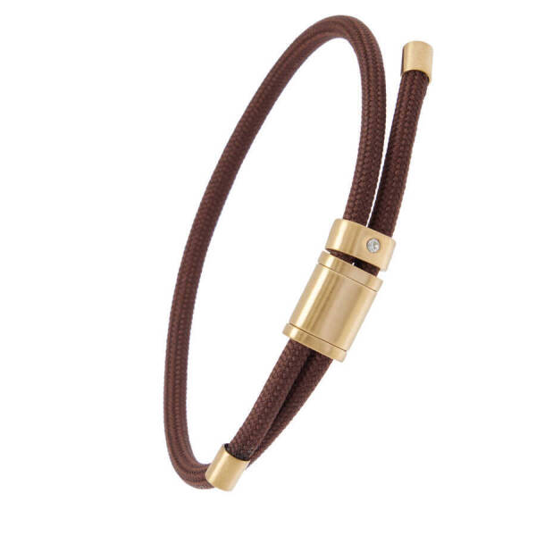 Kahverengi Deri - Çelik Erkek Bileklik - E1BLK0410450-D63 - 2