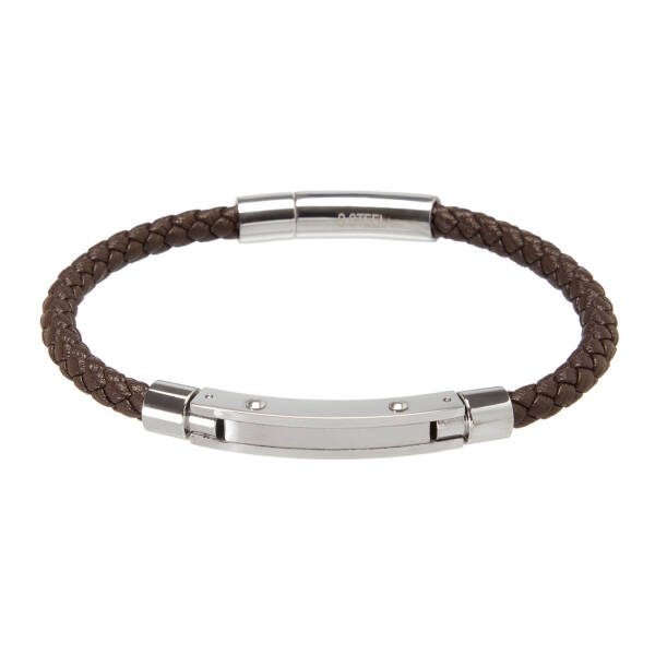 Kahverengi Deri - Çelik Erkek Bileklik - E1BLK0410492-U0O - 1