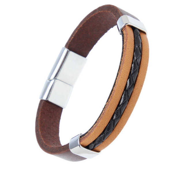 Kahverengi Deri Erkek Bileklik - E1BLK0410273-S0Q - 2