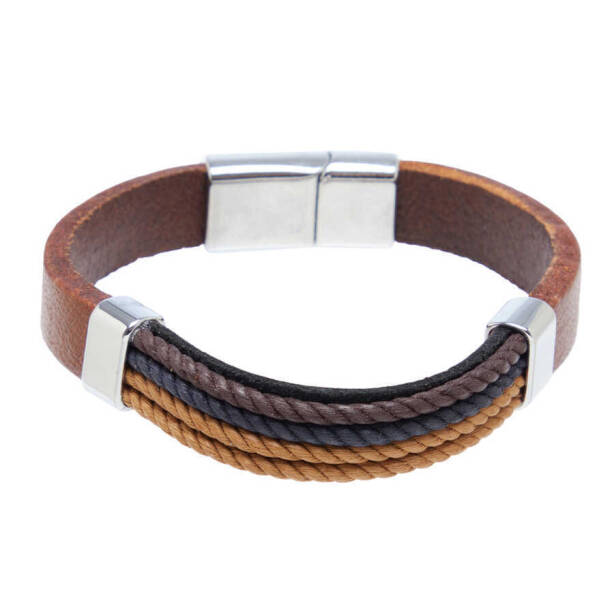 Kahverengi Deri Erkek Bileklik - E1BLK0410278-D63 - 1