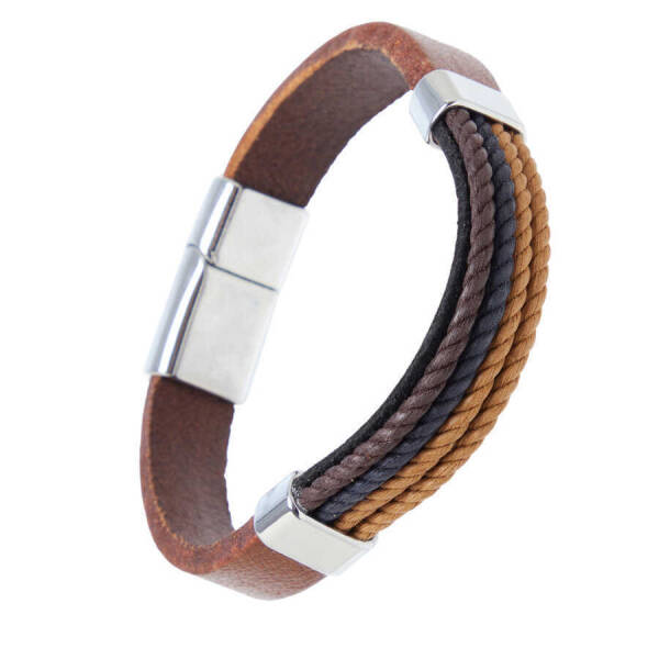 Kahverengi Deri Erkek Bileklik - E1BLK0410278-D63 - 2