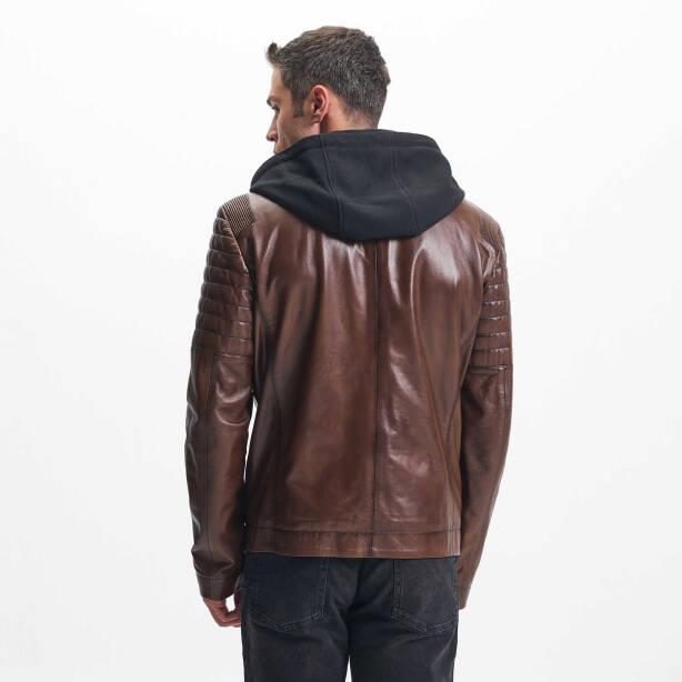 Kahverengi Deri Erkek Deri Biker Mont - E24KDM310588-Q4Q - Tergan