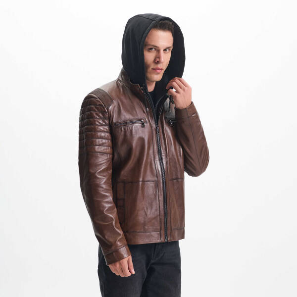 Kahverengi Deri Erkek Deri Biker Mont - E24KDM310588-Q4Q - 3