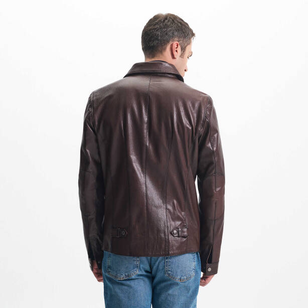 Kahverengi Deri Erkek Deri Ceket - E24KDM310590-R4W - Tergan