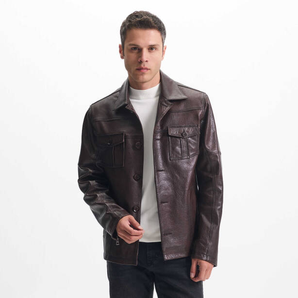 Kahverengi Deri Erkek Deri Mont - E24KDM310585-R4W - Tergan