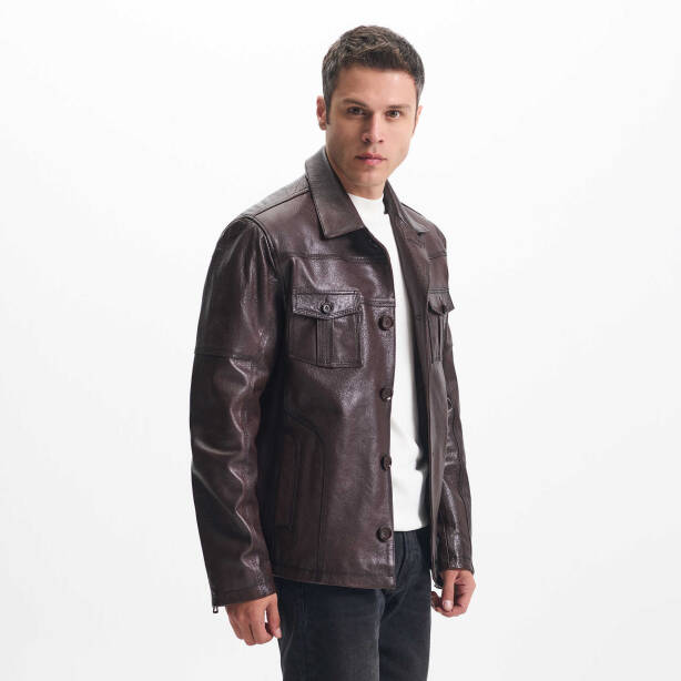 Kahverengi Deri Erkek Deri Mont - E24KDM310585-R4W - Tergan