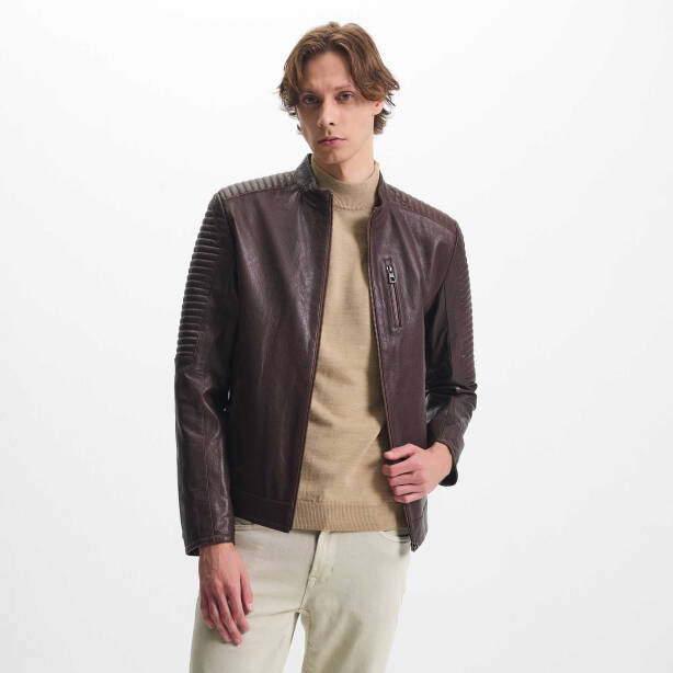 Kahverengi Deri Erkek Deri Mont - E24KDM310586-R4W - Tergan