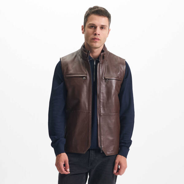 Kahverengi Deri Erkek Deri Yelek - E24IDY310563-Q3I - 1