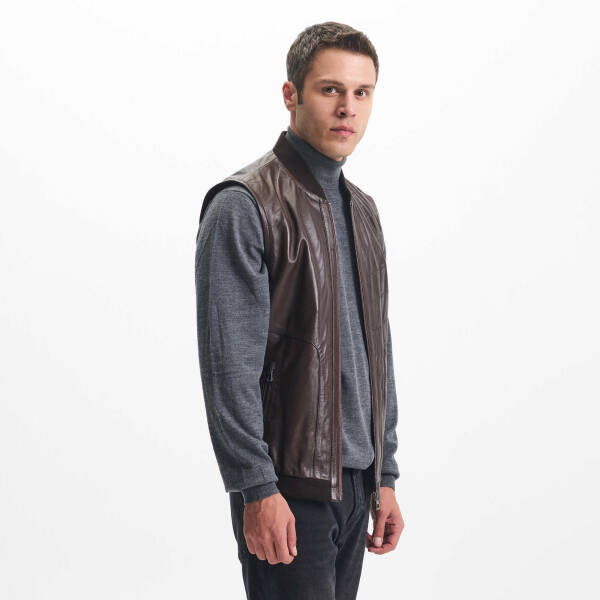 Kahverengi Deri Erkek Deri Yelek - E24IDY310565-Q3I - 2