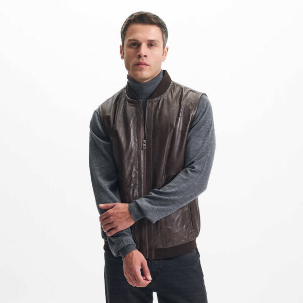 Kahverengi Deri Erkek Deri Yelek - E24IDY310565-Q3I - 3