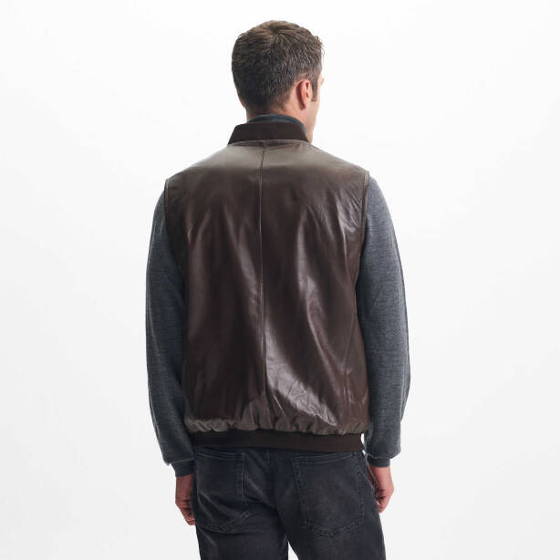 Kahverengi Deri Erkek Deri Yelek - E24IDY310565-Q3I - Tergan Four Season