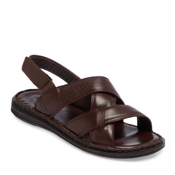 Kahverengi Hakiki Deri Erkek Sandalet - E25Y1SN57149-A24 - 1