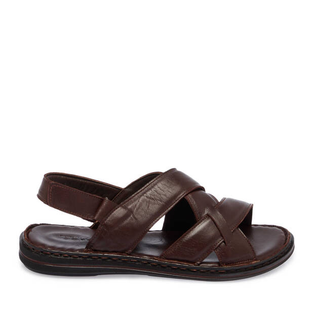 Kahverengi Hakiki Deri Erkek Sandalet - E25Y1SN57149-A24 - 3