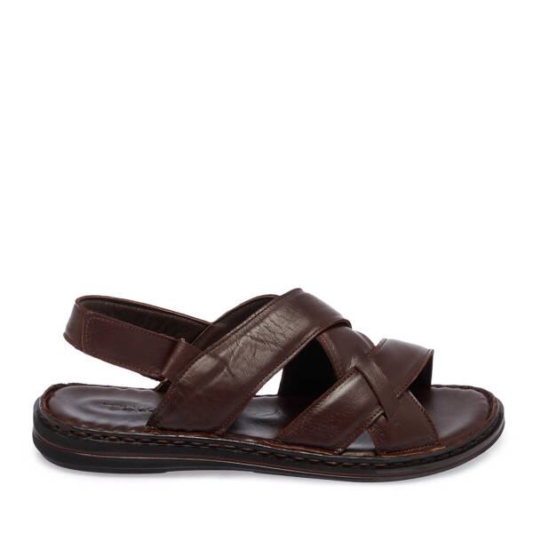 Kahverengi Hakiki Deri Erkek Sandalet - E25Y1SN57149-A24 - 3