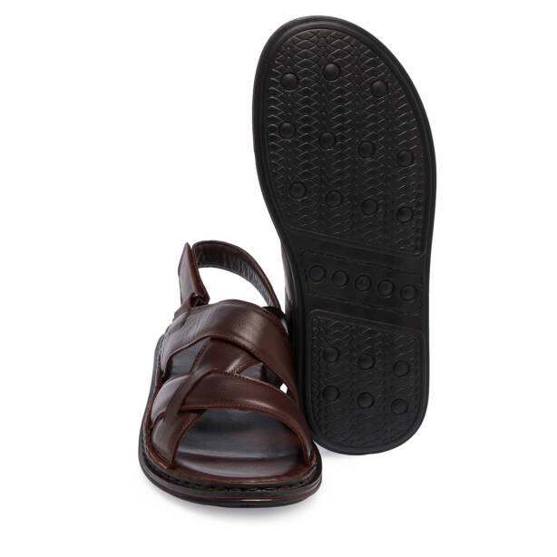 Kahverengi Hakiki Deri Erkek Sandalet - E25Y1SN57149-A24 - 4
