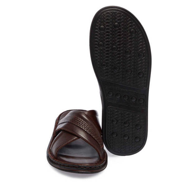 Kahverengi Hakiki Deri Erkek Terlik - E24Y1TR56654-A24 - 4