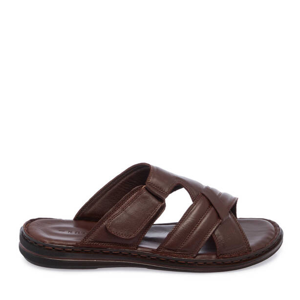 Kahverengi Hakiki Deri Erkek Terlik - E25Y1TR57148-A24 - 3