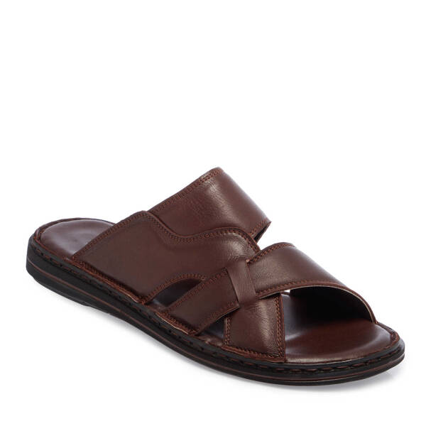 Kahverengi Hakiki Deri Erkek Terlik - E25Y1TR57153-A24 - 1