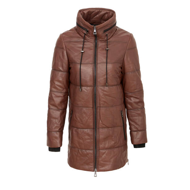 Kahverengi Deri Kadın Deri Mont - K24KDM320454-Q4Q - Tergan