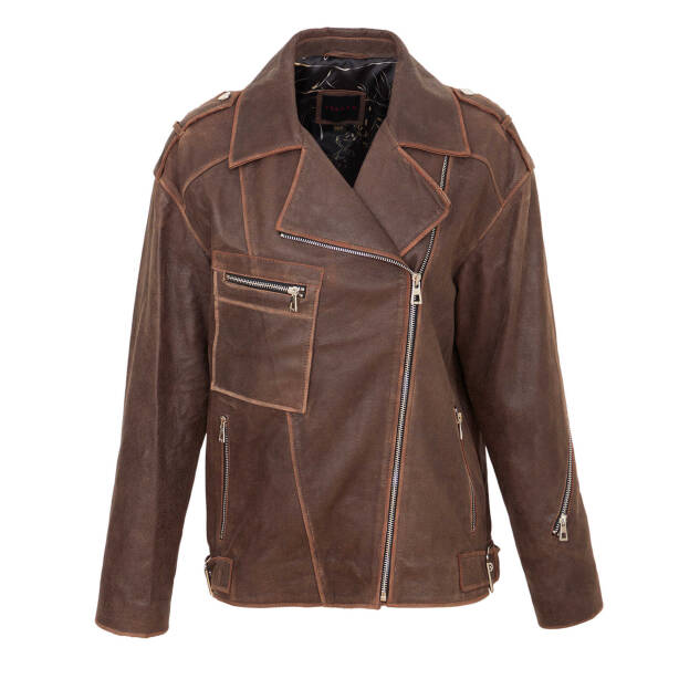 Kahverengi Deri Kadın Deri Mont - K24KDM320457-U4R - Tergan