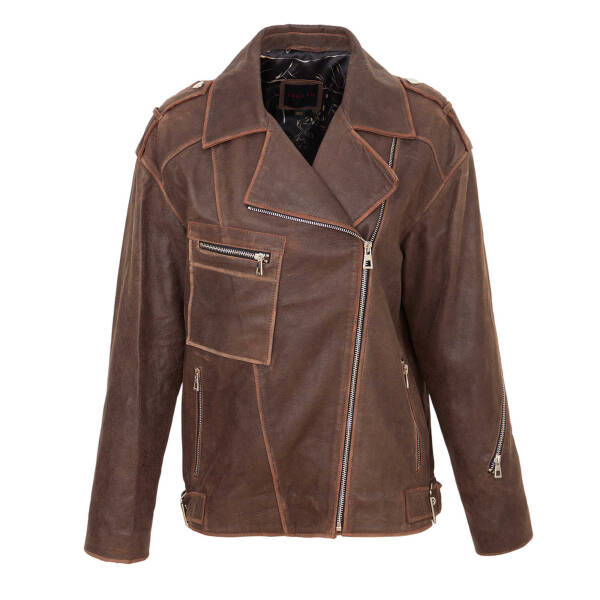 Kahverengi Deri Kadın Deri Mont - K24KDM320457-U4R - 1