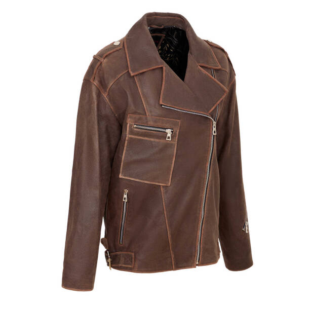 Kahverengi Deri Kadın Deri Mont - K24KDM320457-U4R - Tergan