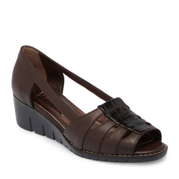 Kahverengi Hakiki Deri Kadın Dolgu Topuklu Ayakkabı - K25Y1AY67906-A24 - 2