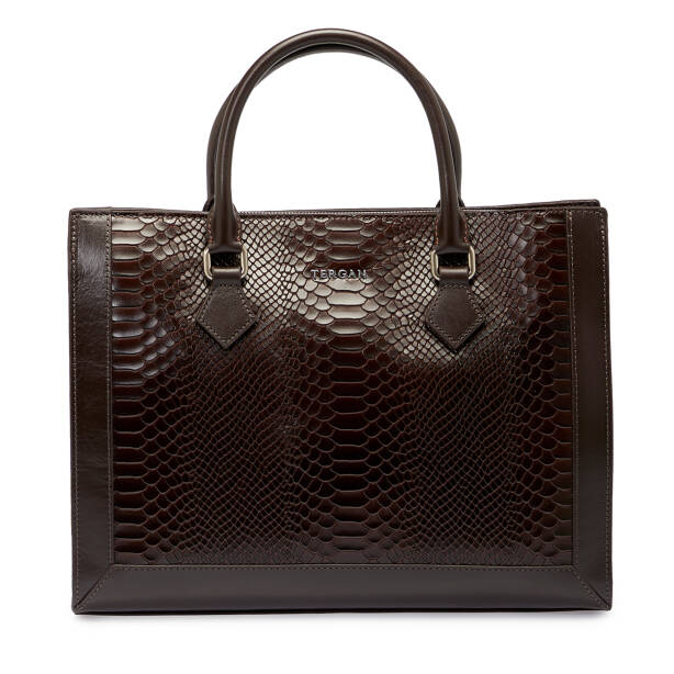 Kahverengi Hakiki Deri Kadın Evrak Çantası - S1EV00021380-F2J - Tergan