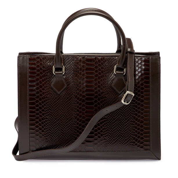 Kahverengi Hakiki Deri Kadın Evrak Çantası - S1EV00021380-F2J - Tergan