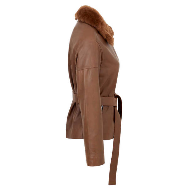 Kahverengi Deri Kadın Kürk Mont - K23KDM320371-T1K - Tergan