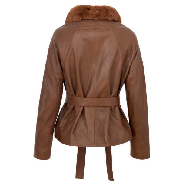 Kahverengi Deri Kadın Kürk Mont - K23KDM320371-T1K - Tergan