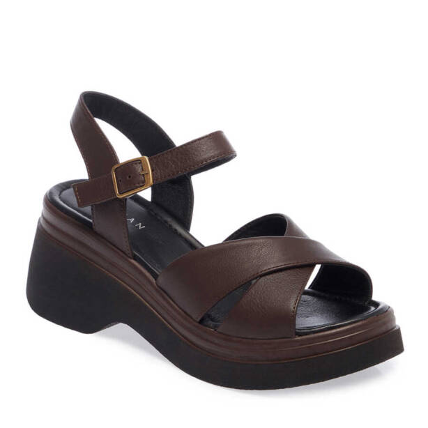 Kahverengi Hakiki Deri Kadın Sandalet - K24Y1SN67282-O09 - 2