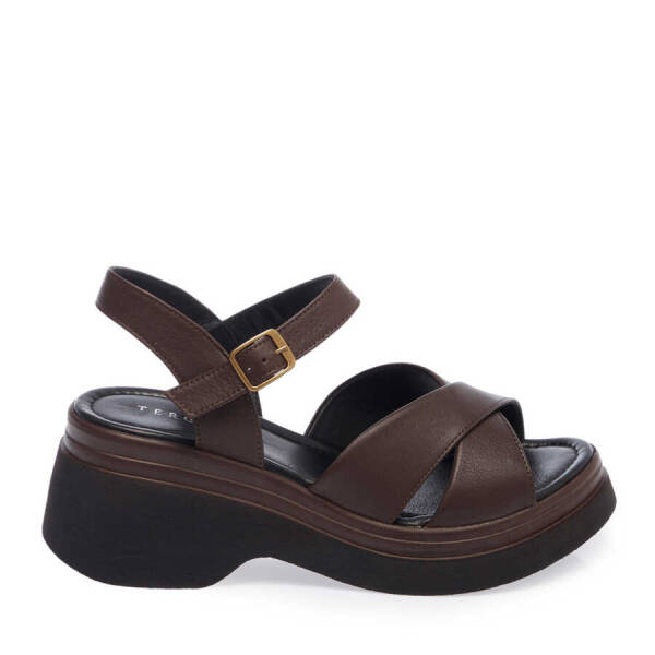 Kahverengi Hakiki Deri Kadın Sandalet - K24Y1SN67282-O09 - 1