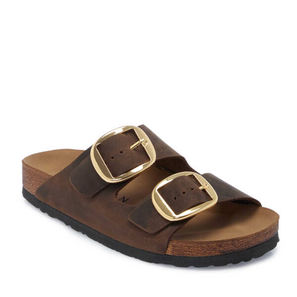 Kahverengi Hakiki Deri Kadın Terlik - K25Y1TR67999-Q44 - 2