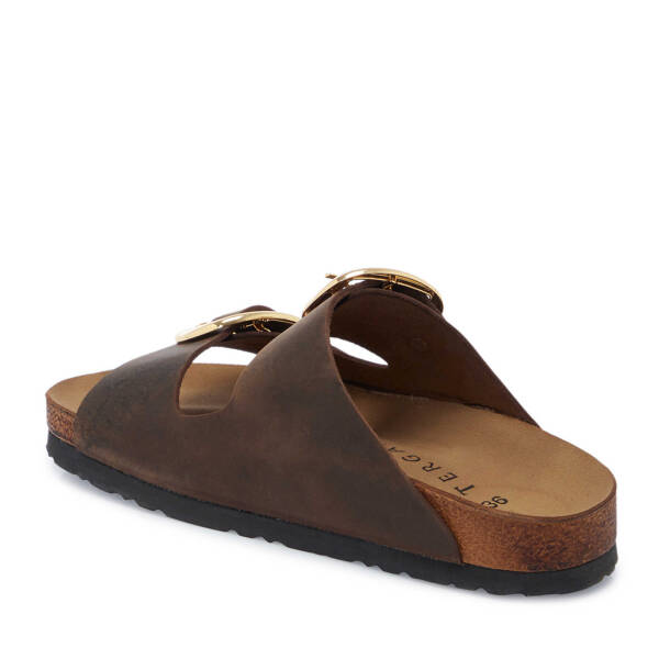 Kahverengi Hakiki Deri Kadın Terlik - K25Y1TR67999-Q44 - 3