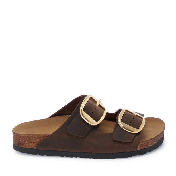 Kahverengi Hakiki Deri Kadın Terlik - K25Y1TR67999-Q44 - 1