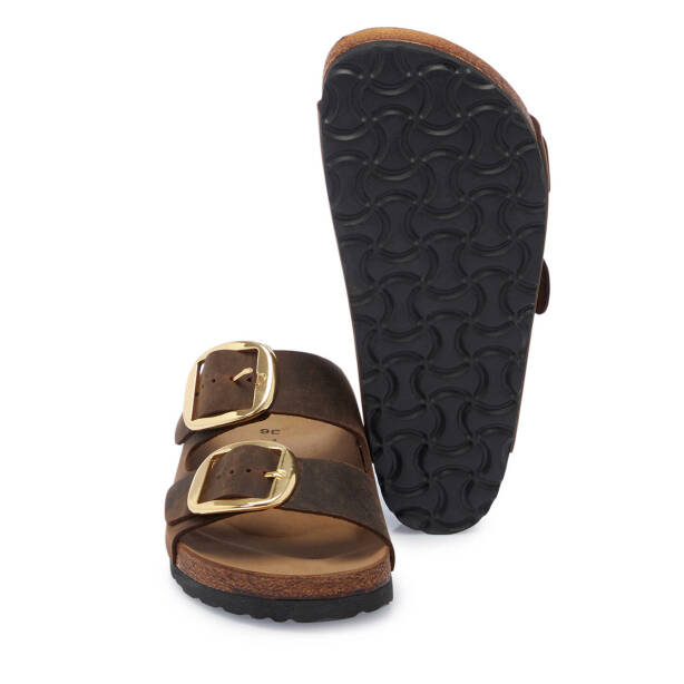 Kahverengi Hakiki Deri Kadın Terlik - K25Y1TR67999-Q44 - 4