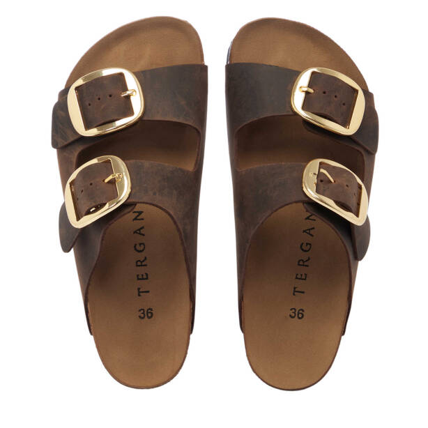 Kahverengi Hakiki Deri Kadın Terlik - K25Y1TR67999-Q44 - 5