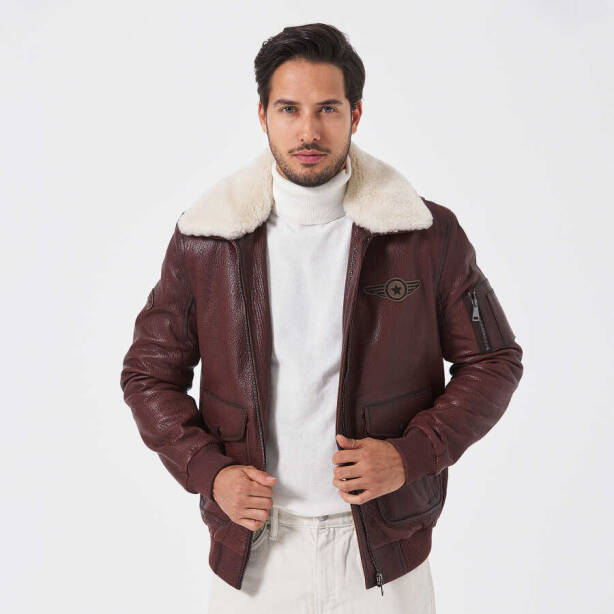 Kahverengi Deri - Kürk Erkek Deri Mont - E23KDM310496-R4W - 1