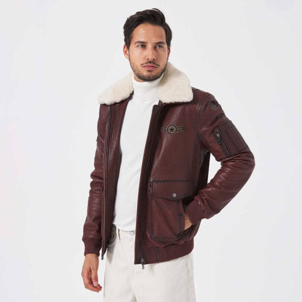 Kahverengi Deri - Kürk Erkek Deri Mont - E23KDM310496-R4W - 2