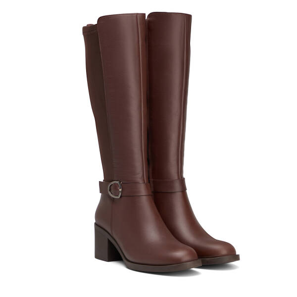 Kahverengi Deri-Tekstil Kadın Çizme - K26K1CM68766-A24 - 2