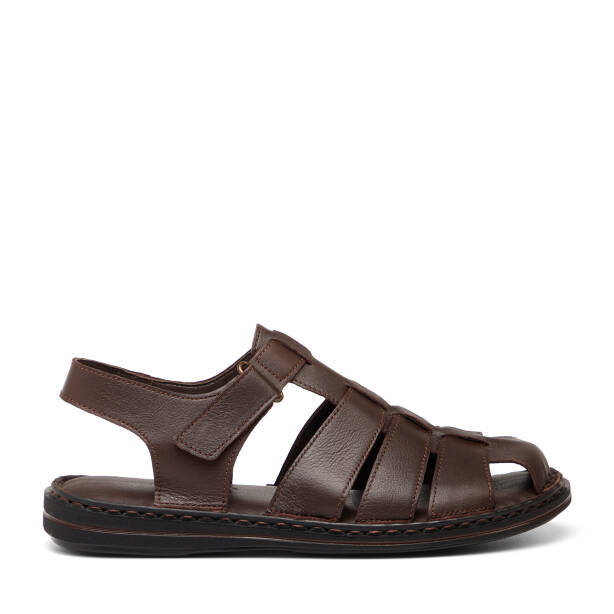 Kahverengi Hakiki Deri Erkek Sandalet - E26Y1SN57608-A24 - Tergan