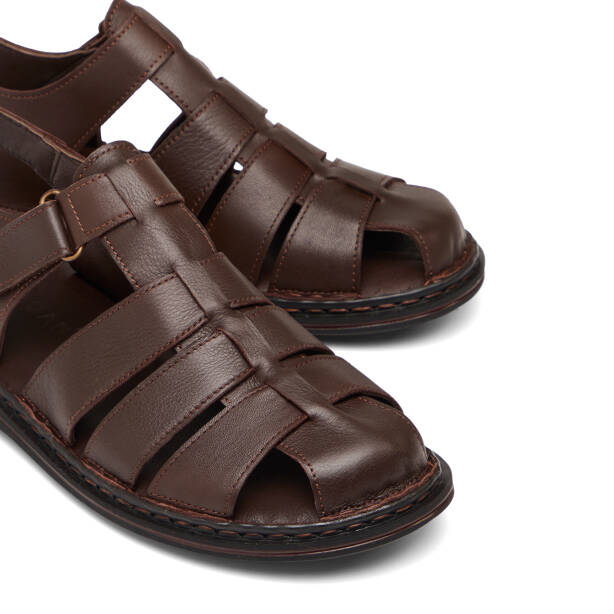 Kahverengi Hakiki Deri Erkek Sandalet - E26Y1SN57608-A24 - Tergan