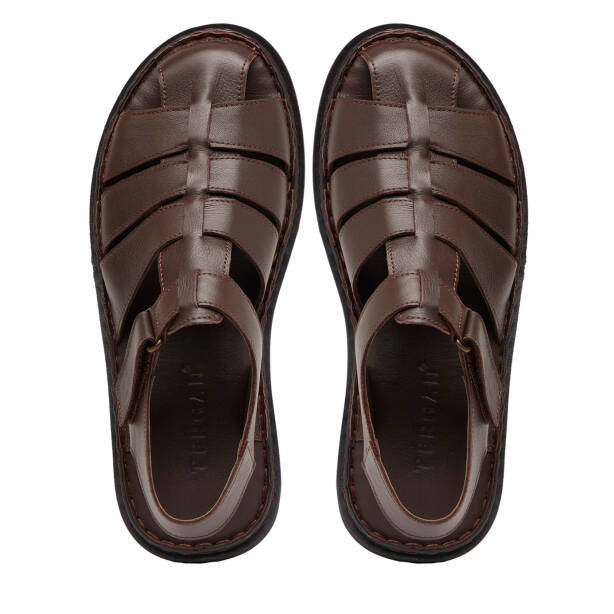 Kahverengi Hakiki Deri Erkek Sandalet - E26Y1SN57608-A24 - Tergan