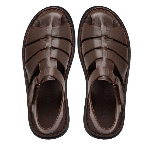 Kahverengi Hakiki Deri Erkek Sandalet - E26Y1SN57608-A24 - 5