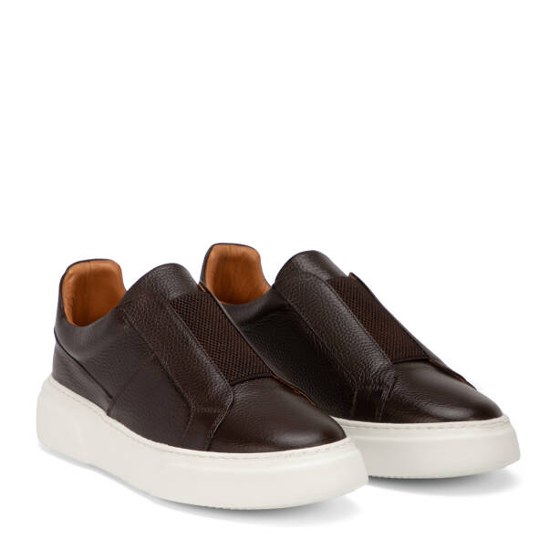 Kahverengi Hakiki Deri Erkek Sneaker - E4MEAY057783-A42 - Tergan Four Season