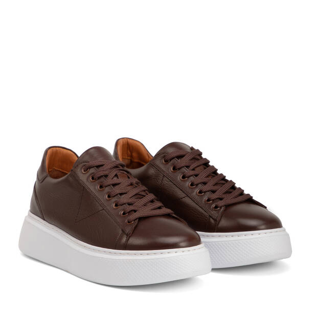 Kahverengi Hakiki Deri Erkek Sneaker - E4MEAY057784-A24 - Tergan Four Season